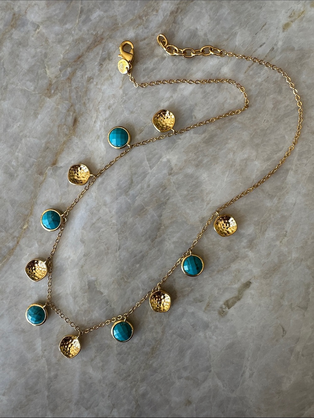 Gold Plated Necklace with Turquoise Blue Gem Accents - MELINDA MARIA - Picture 2 of 6